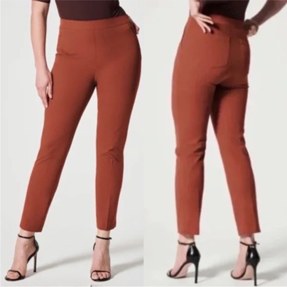 SPANX On the Go Slim Straight Ankle Pants‎ Bronze Glow Rust Brown Size S Work